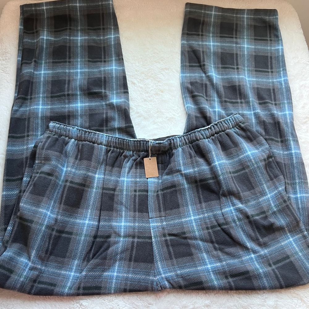 SKIMS Womens Fleece Plaid Pajama Pants Blue Grey Relaxed Lounge Sleep 2X NEW